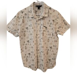 RVCA MEN'S THAT'LL DO SHORT-SLEEVE BUTTON UP WITH JAGUARS AND PALM TREES. SIZE M